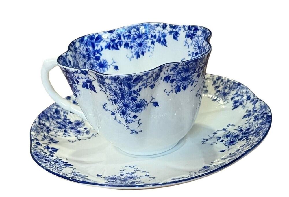 Shelley Dainty Blue Flowers Vintage Teacup and Saucer Fine Bone China England VG